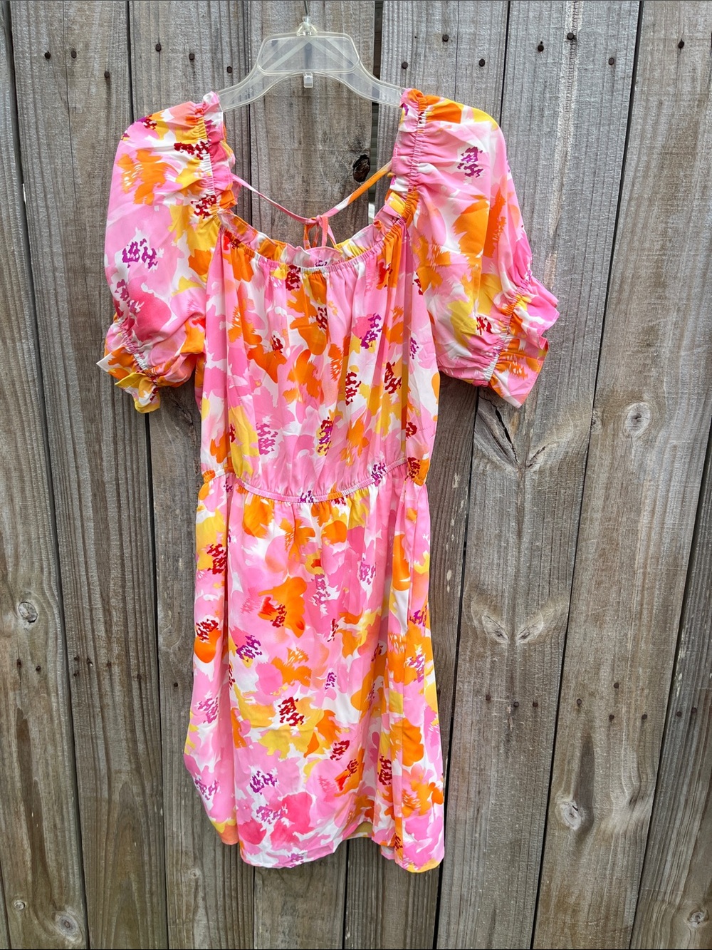 Staccato Pink & Orange Floral Puff-Sleeve Dress